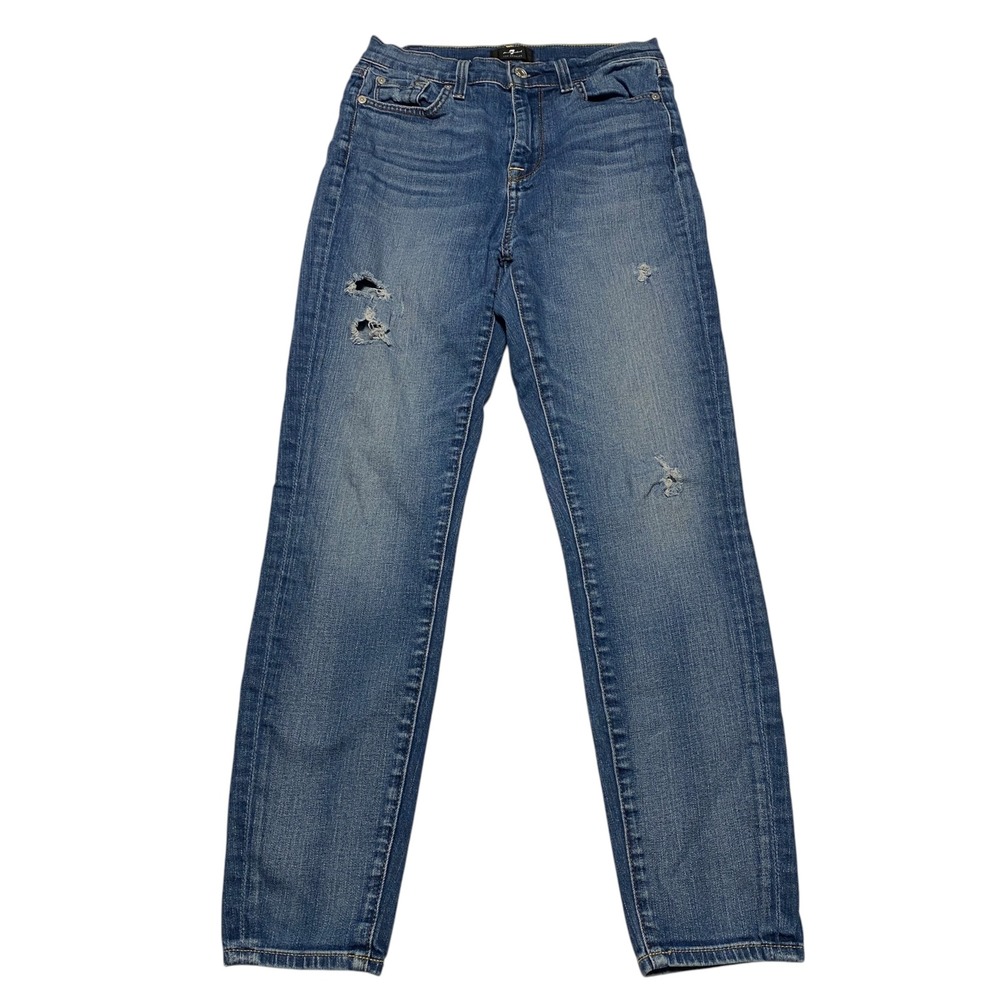 7 For All Mankind High Waist Ankle Skinny Distressed Jeans Medium Wash Size 26